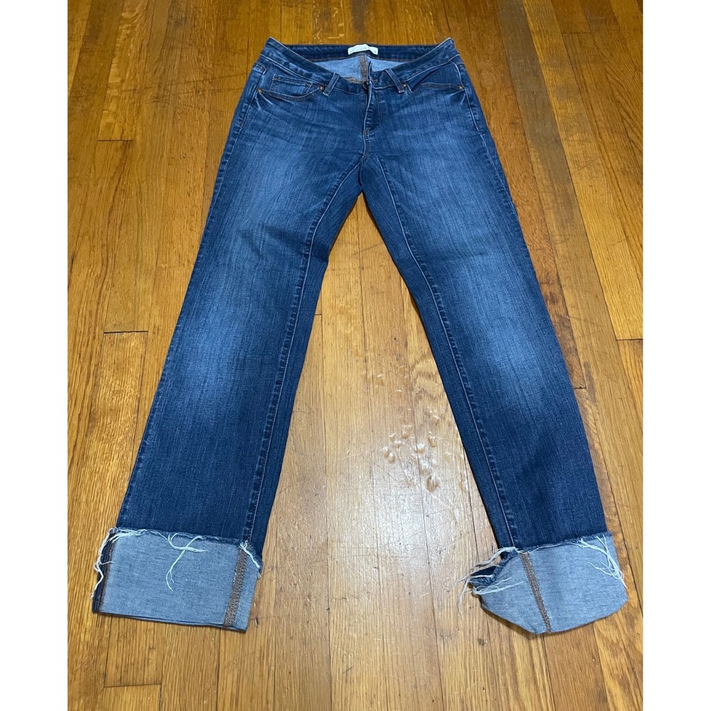LOFT Curvy Straight Dark Wash Raw Hem Cuffed Jeans Size 25 0